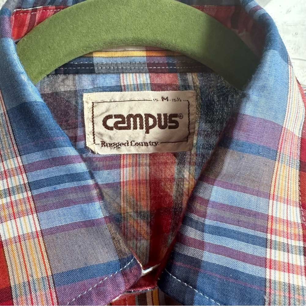 Vintage 70s Campus Rugged Country cowboy button up plaid shirt Medium - Picture 6 of 9